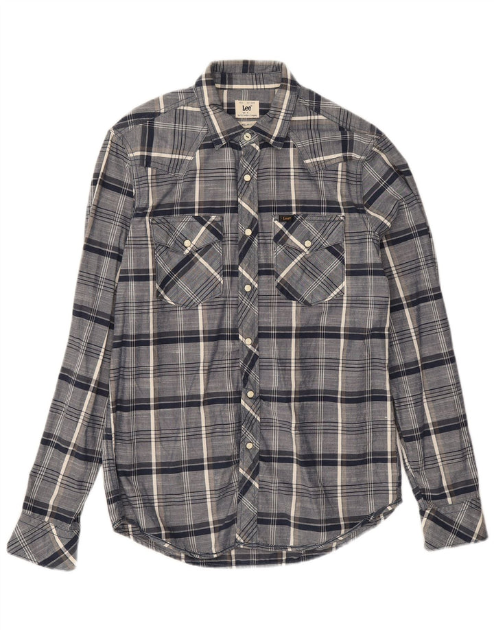 Camisa masculina Lee Regular Fit pequena algodão xadrez azul marinho