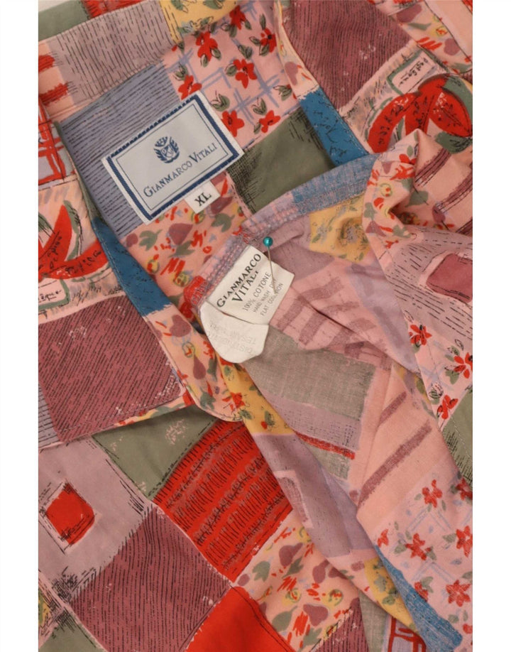 Camisa masculina vintage de manga curta XL algodão patchwork multicolorido