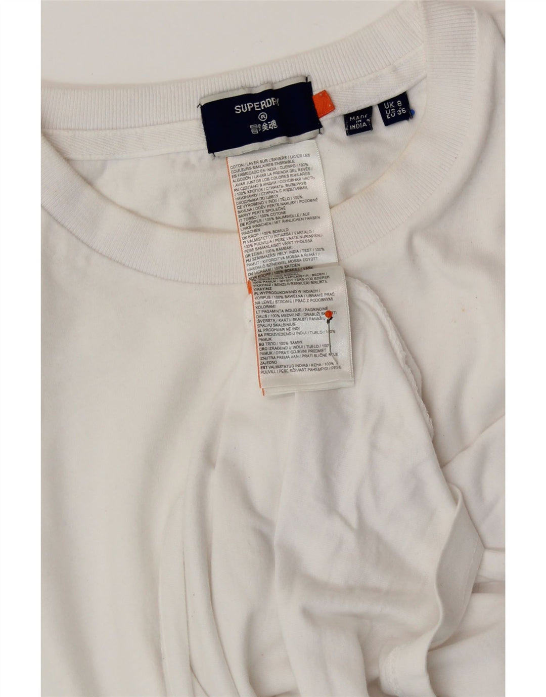 Camiseta feminina SUPERDRY UK 8 pequena algodão branco