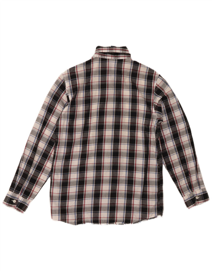 Camisa de flanela masculina IZOD 14-15 anos grande algodão xadrez preto