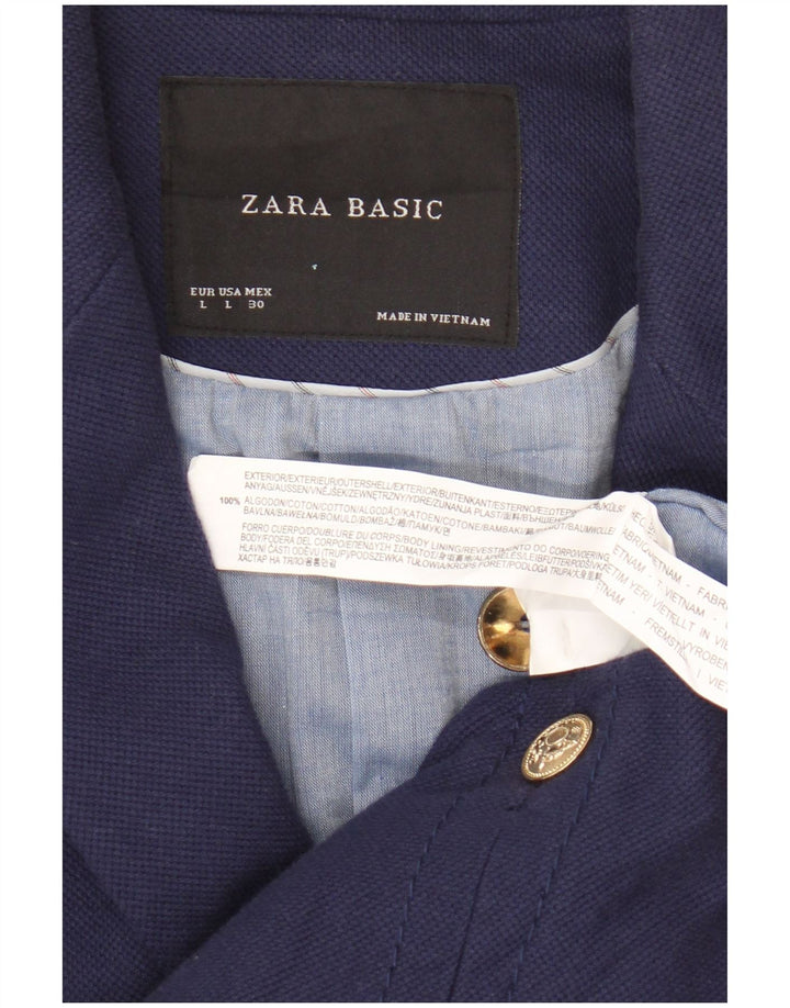 Zara Jaqueta Blazer Feminina Crop 1 Botão Reino Unido 16 Grande Algodão Azul Marinho