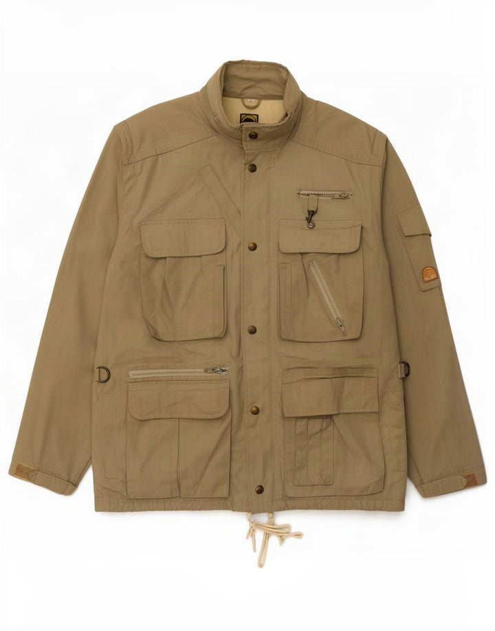 Jaqueta utilitária masculina vintage com capuz UK 40 grande bege