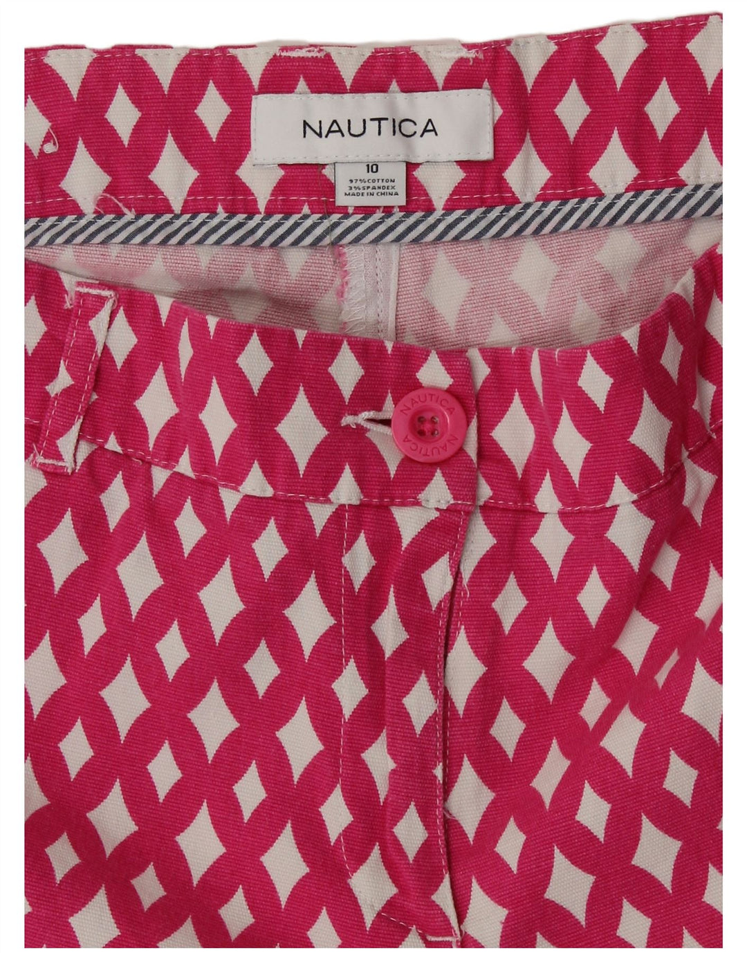 NAUTICA Shorts Chino Feminino US 10 Grande W32 Rosa Argyle/Algodão Diamante