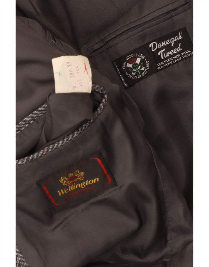 Jaqueta Wellington masculina Donegal Tweed Blazer Reino Unido 38 espinha de peixe cinza médio