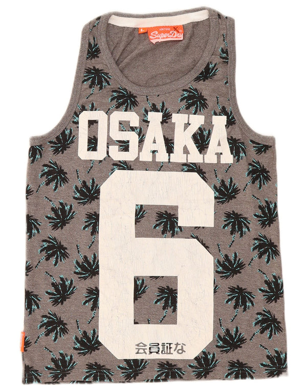 Superdry Mens Osaka Graphic Vest Top Grande Cinza Floral Esportivo