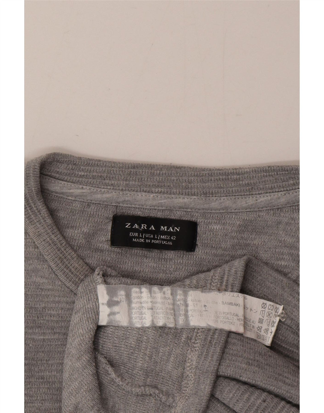 Zara Top masculino de manga comprida grande algodão manchado cinza
