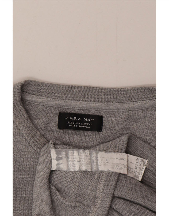 Zara Top masculino de manga comprida grande algodão manchado cinza