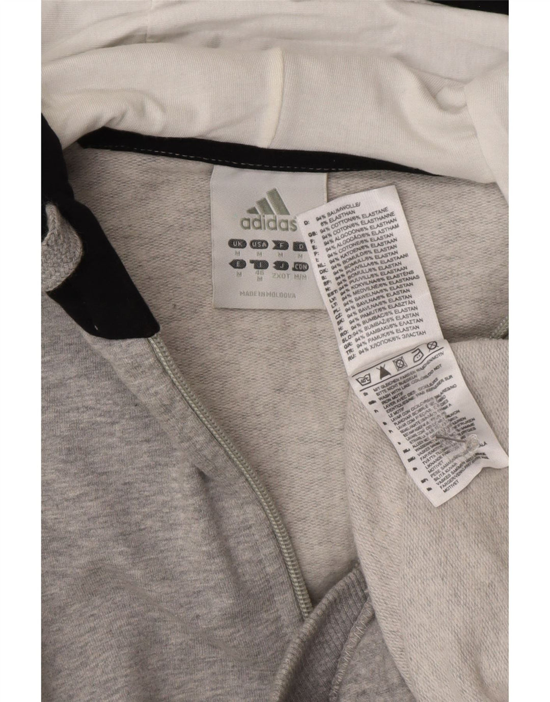 Suéter masculino Adidas com capuz e zíper cinza médio algodão colorblock