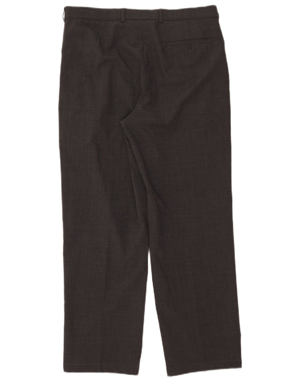 Calça masculina Marks & Spencer sob medida com pregas W34 L28 poliéster cinza