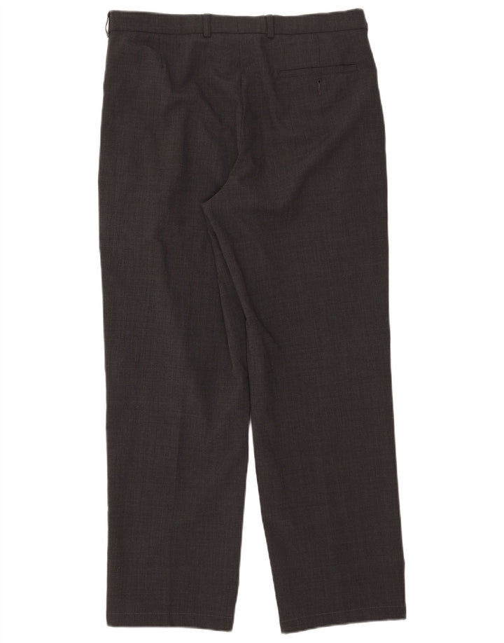 Calça masculina Marks & Spencer sob medida com pregas W34 L28 poliéster cinza