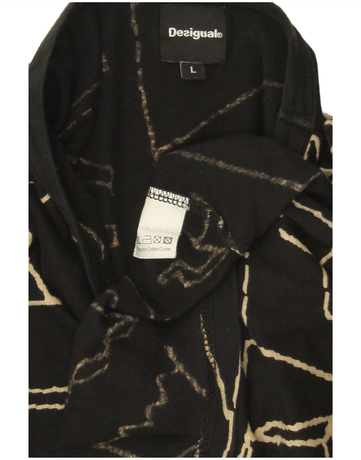DESIGUAL Womens Oversized Graphic Top Long Sleeve UK 16 Large Black Cotton