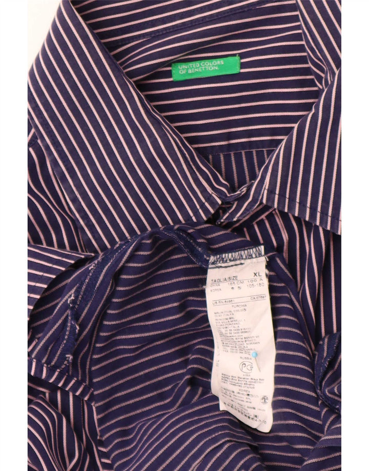 Camisa masculina Benetton XL azul marinho listrado algodão
