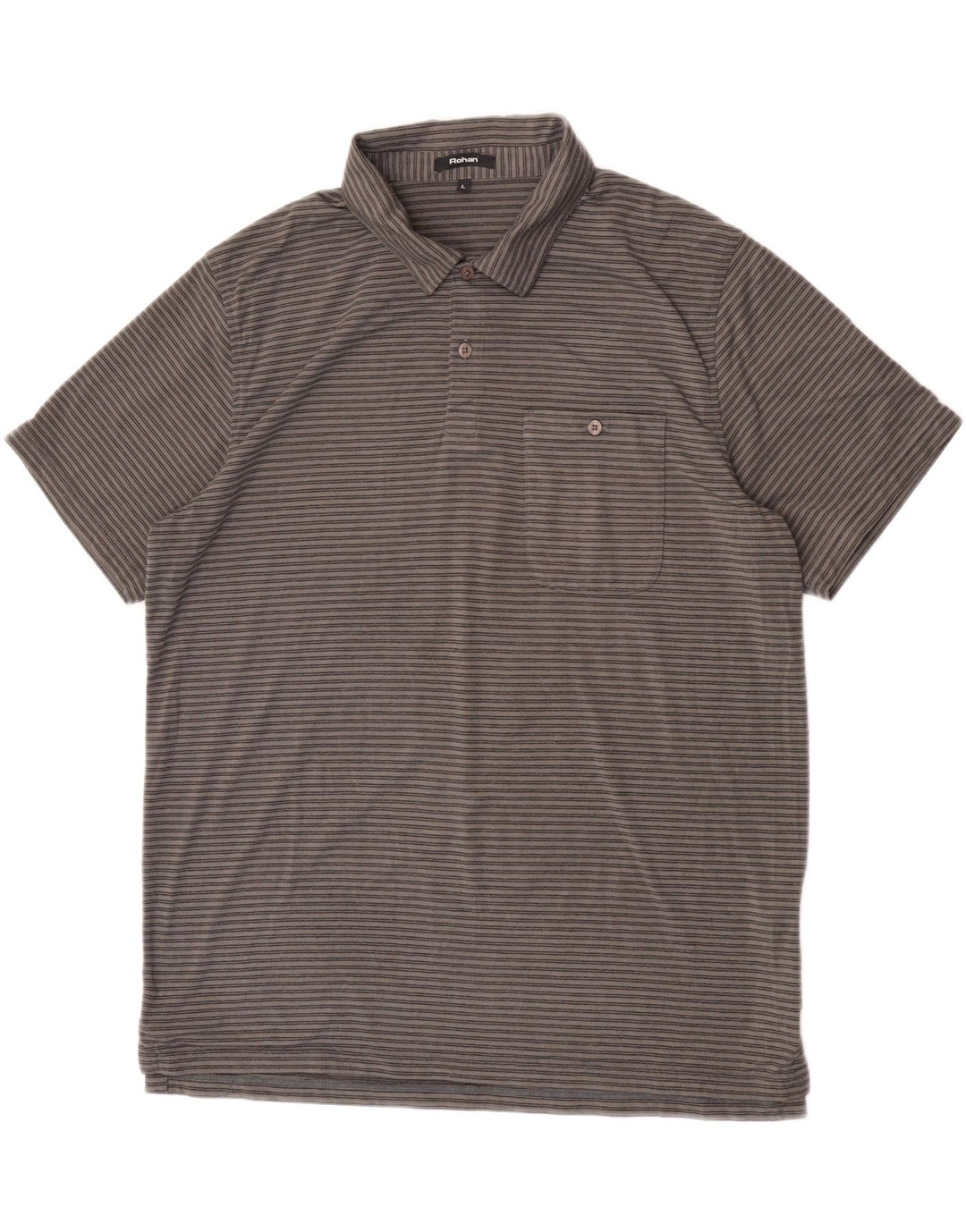Camisa polo masculina Rohan grande poliéster listrado cinza