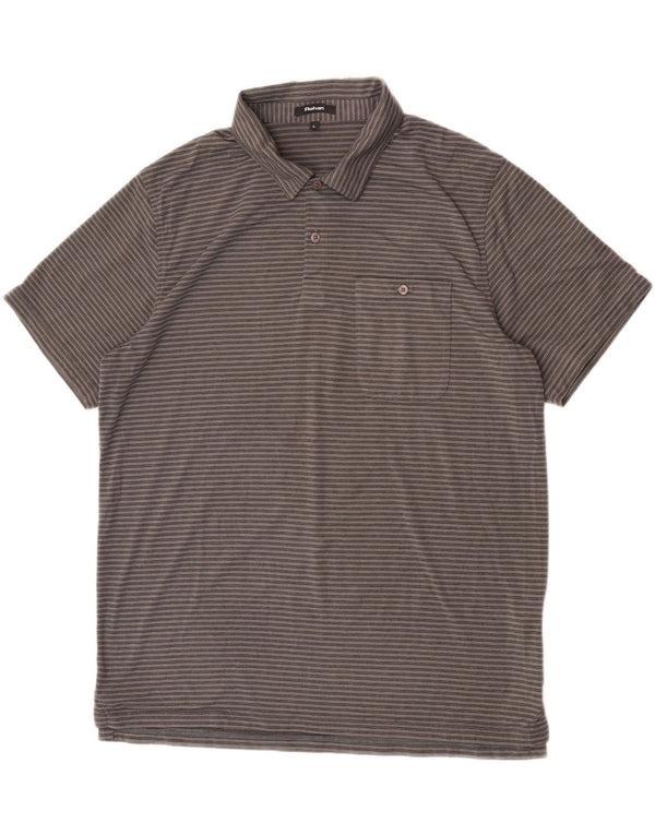 Camisa polo masculina Rohan grande poliéster listrado cinza