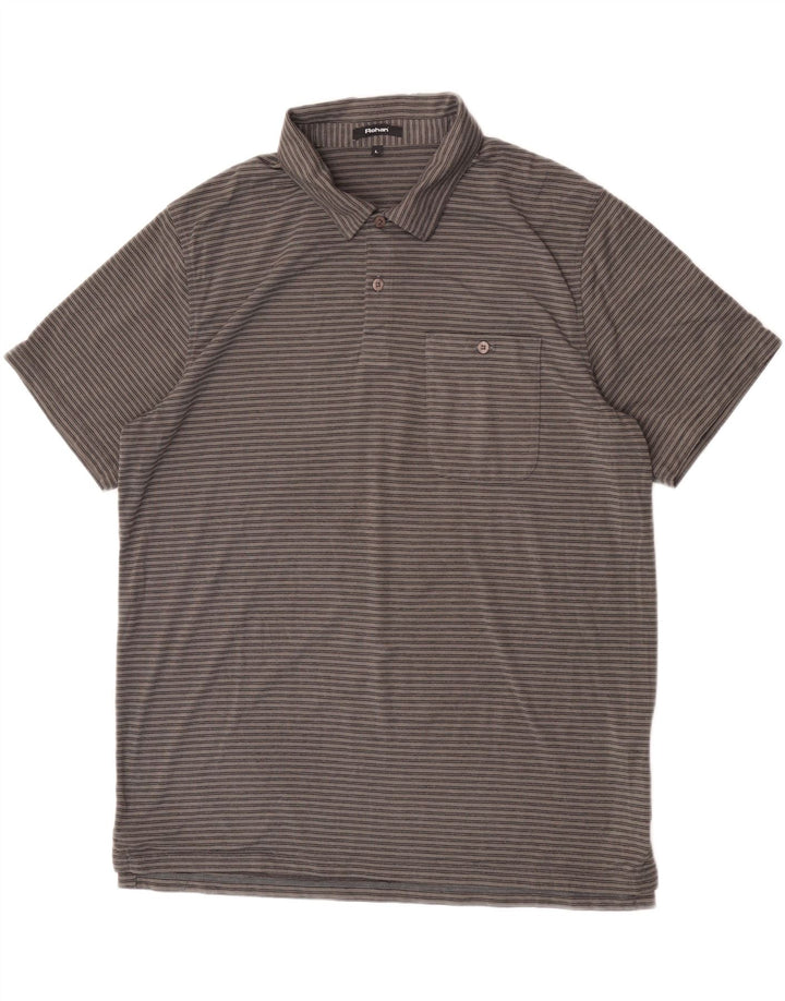 Camisa polo masculina Rohan grande poliéster listrado cinza