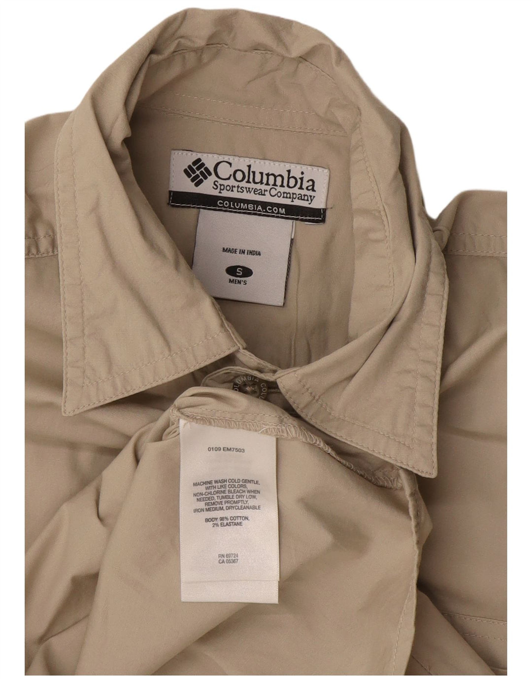 Columbia Camisa masculina de manga curta pequena bege algodão