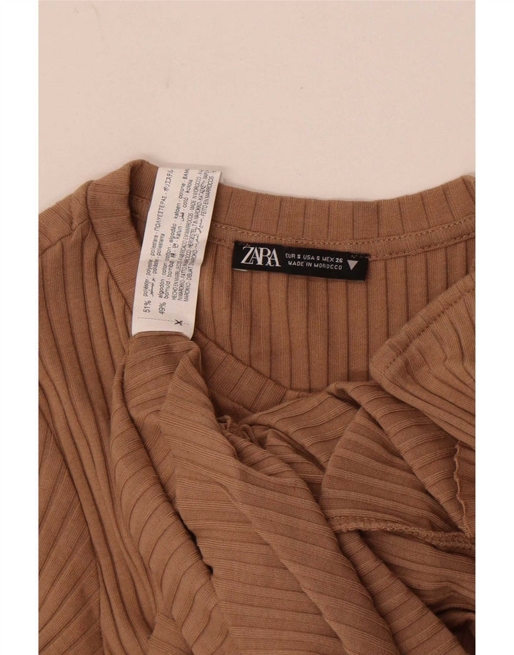 Vestido bodycon feminino Zara UK 8 pequeno poliéster bege