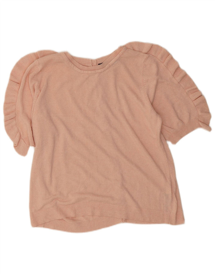 Suéter cardigã feminino com babados da Marks & Spencer Reino Unido 14 rosa médio
