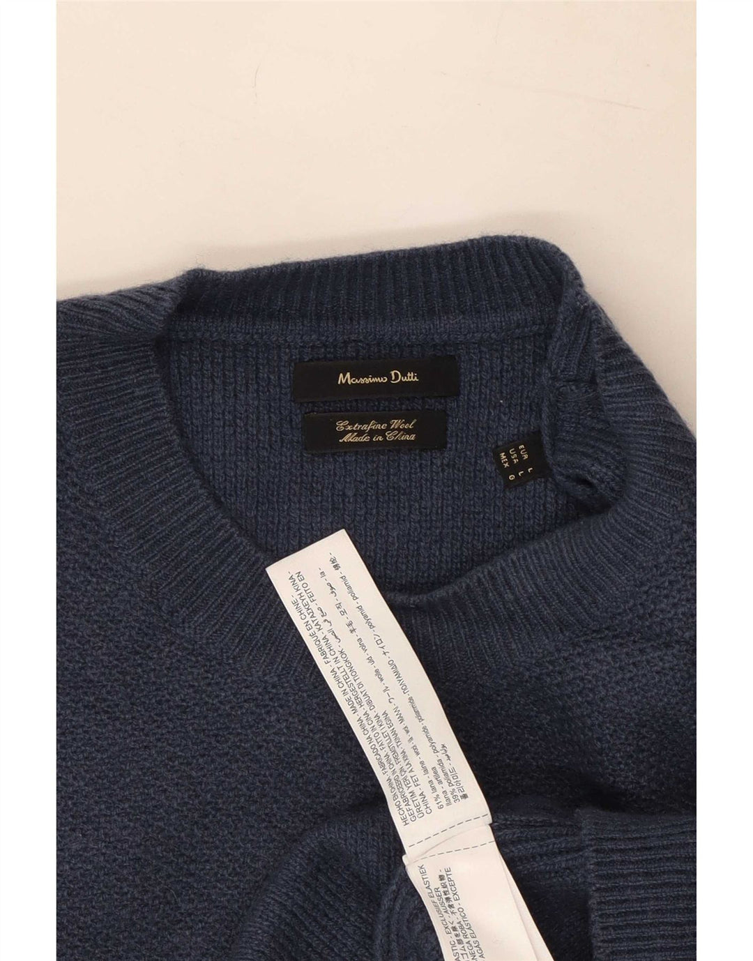 Suéter masculino Massimo Dutti com gola redonda, grande lã azul marinho