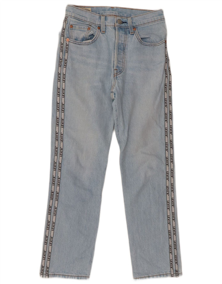 Levi's feminino 501 gráfico reto jeans W24 L26 algodão azul