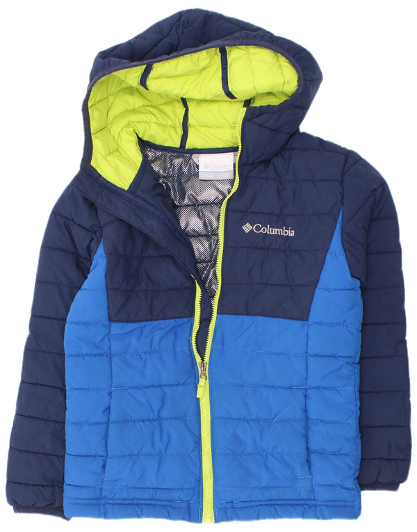 Jaqueta acolchoada com capuz Columbia Boys 6-7 anos XS azul marinho Colourblock