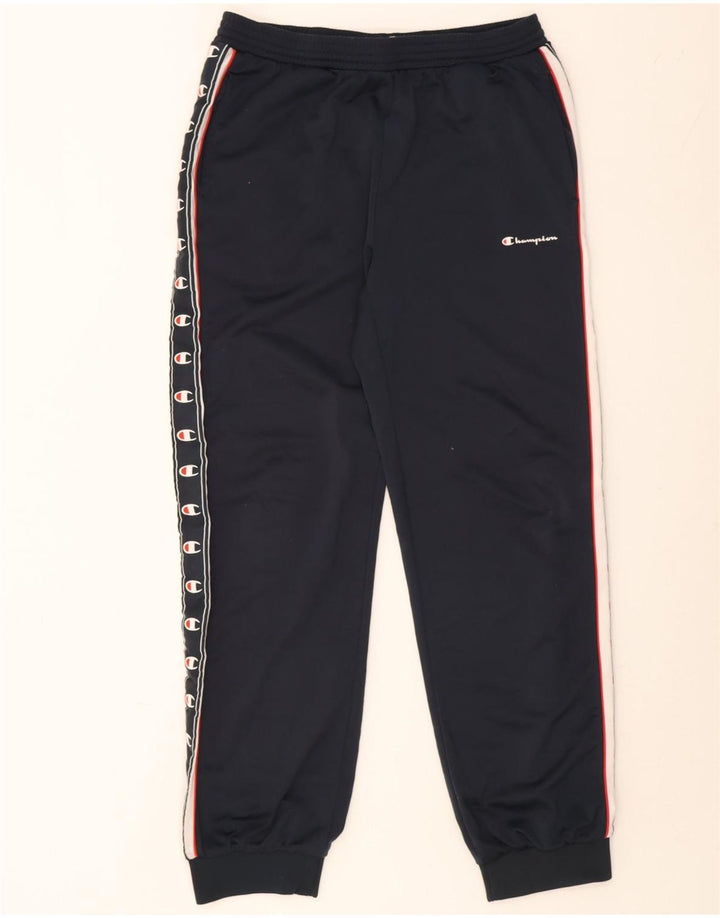 Calça esportiva masculina Champion com estampa gráfica, calça jogger média azul marinho de poliéster