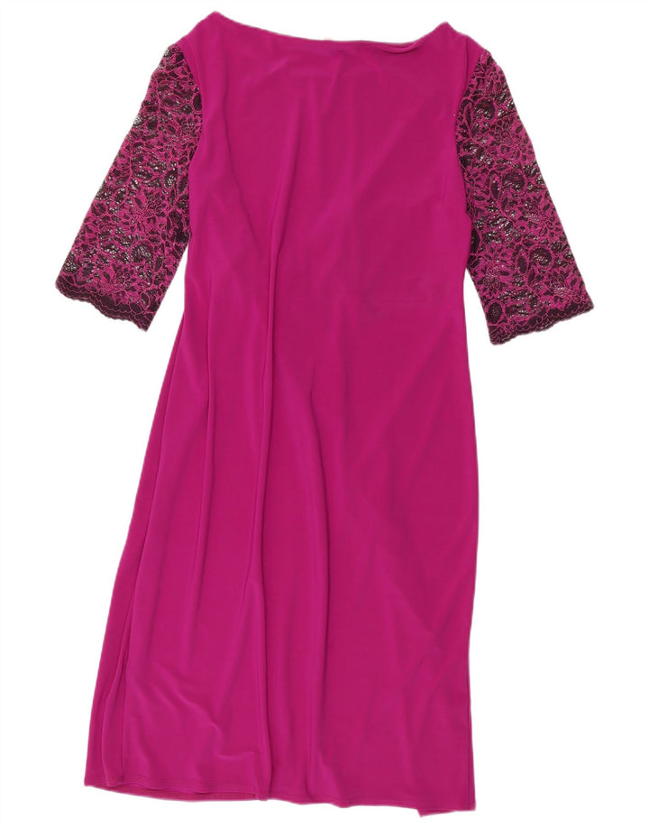 Vestido feminino PER UNA manga 3/4 com bainha UK 14 grande rosa poliéster