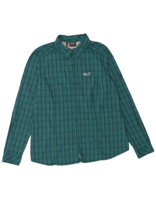 Camisa feminina Jack Wolfskin Slim Fit UK 18 XL verde xadrez poliamida