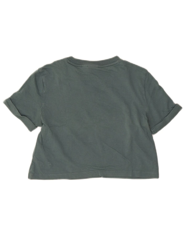 Adidas Womens Crop T-Shirt Top UK 8 Pequeno Verde Algodão