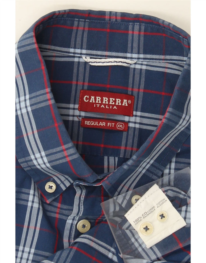 Camisa masculina Carrera de manga curta regular fit 2XL algodão xadrez azul