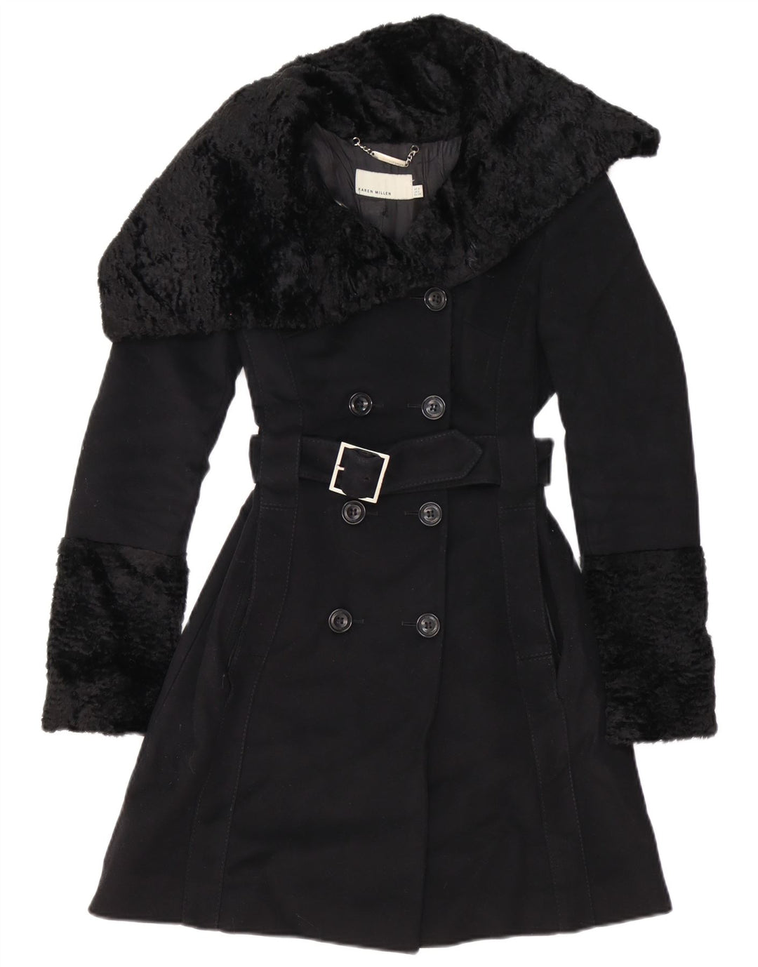 Trench Coat feminino KAREN MILLEN UK 6 XS lã preta