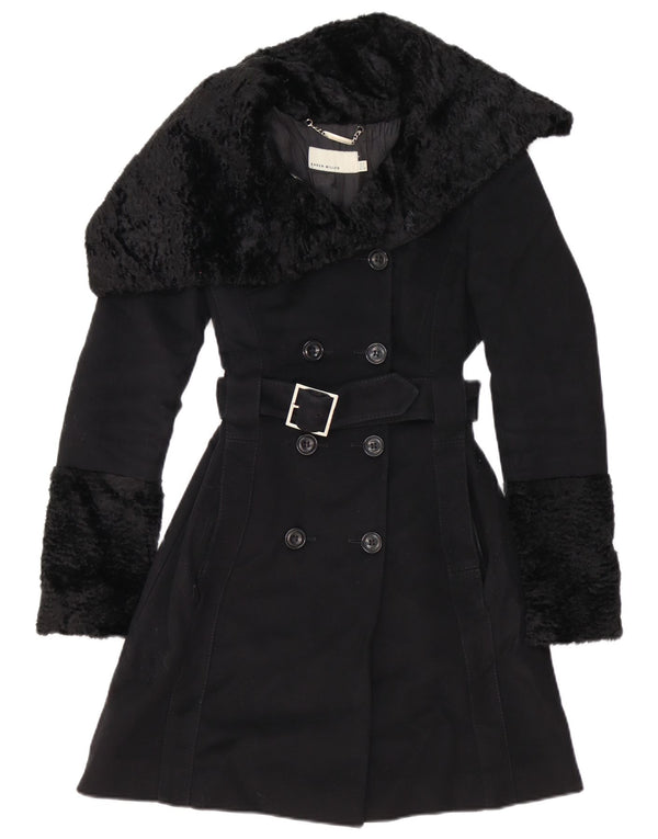 Trench Coat feminino KAREN MILLEN UK 6 XS lã preta