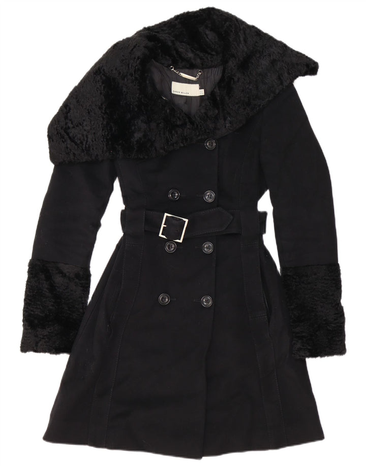 Trench Coat feminino KAREN MILLEN UK 6 XS lã preta