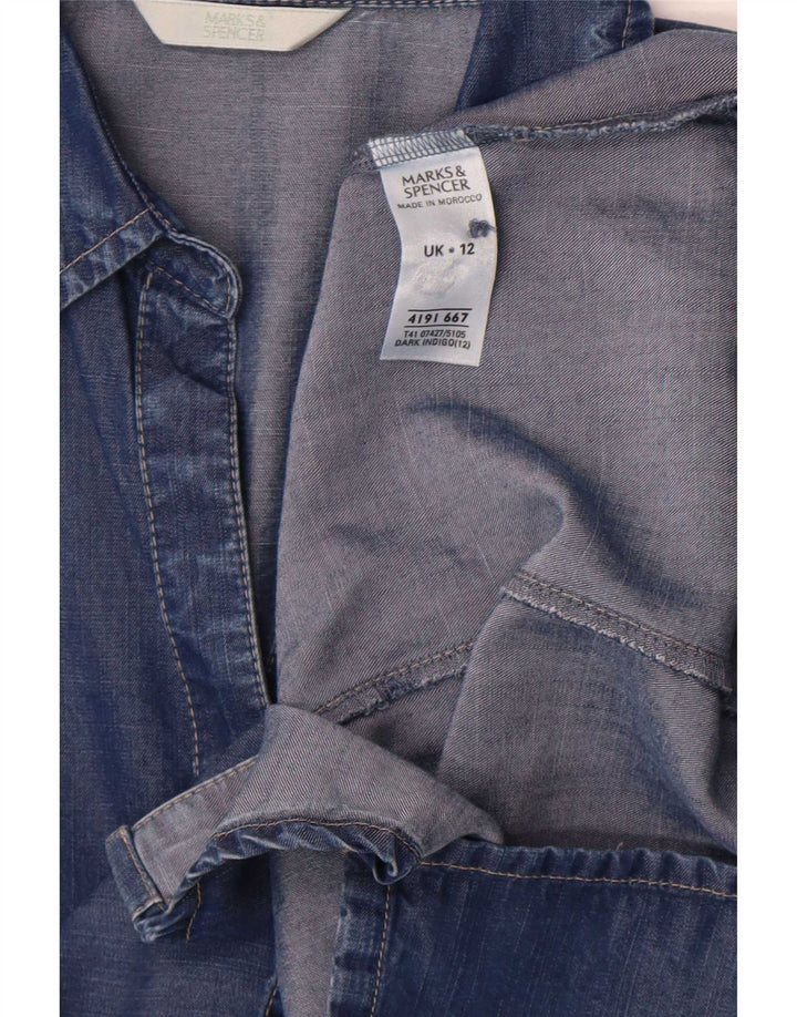 Camisa jeans feminina Marks & Spencer manga 3/4 UK 12 Lyocell azul médio