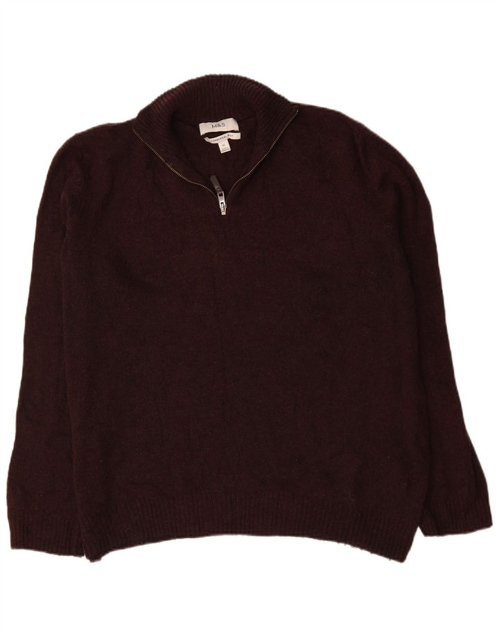 Suéter masculino Marks & Spencer com zíper e gola XL lã de cordeiro cor de vinho