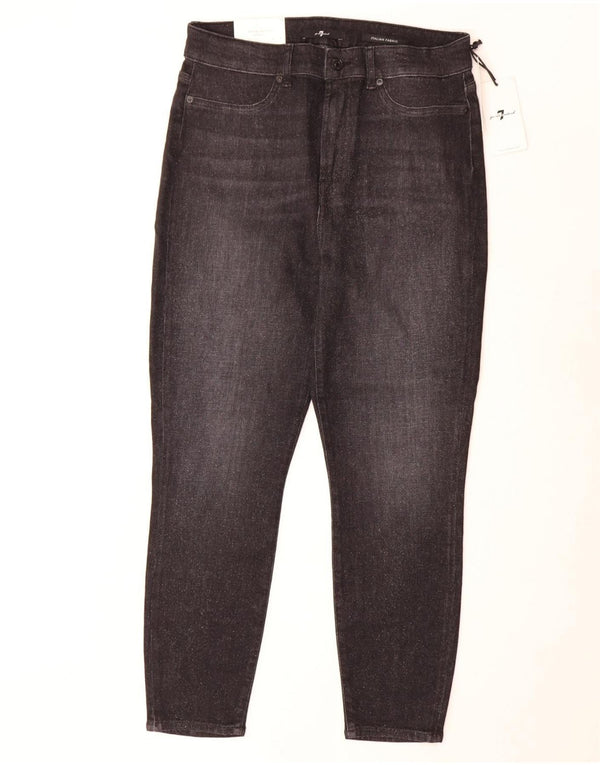 7 For All Mankind Calça jeans feminina cintura alta justa W32 L26 algodão preto
