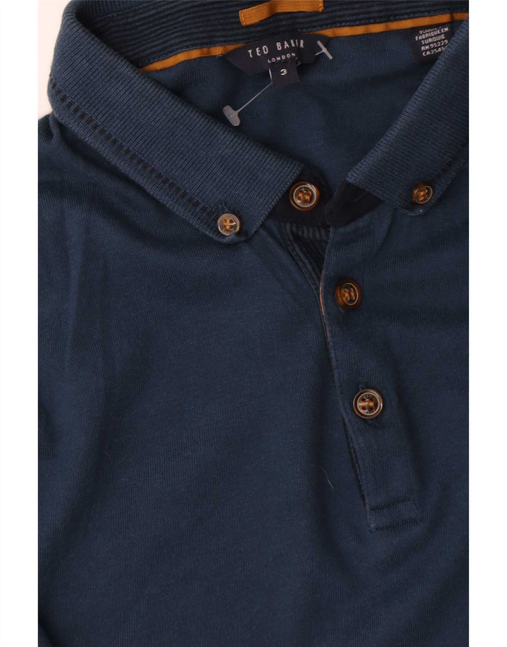 Camisa polo masculina de manga comprida Ted Baker tamanho 3 médio azul marinho algodão