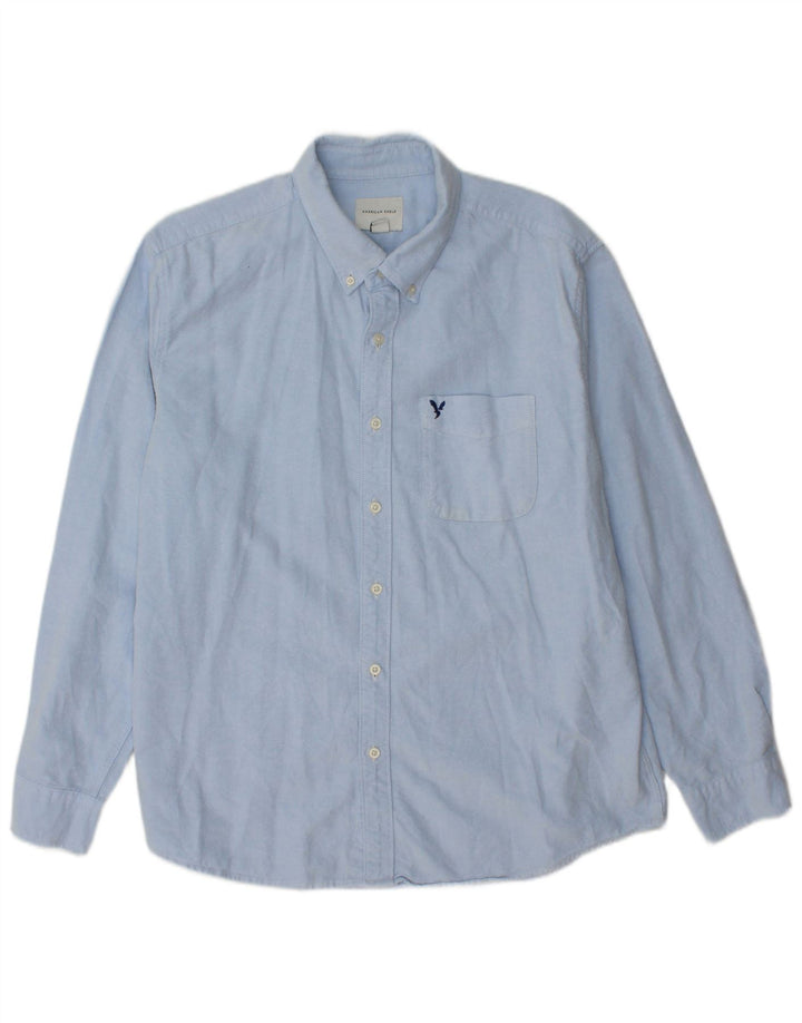 Camisa masculina clássica AMERICAN EAGLE de algodão azul grande