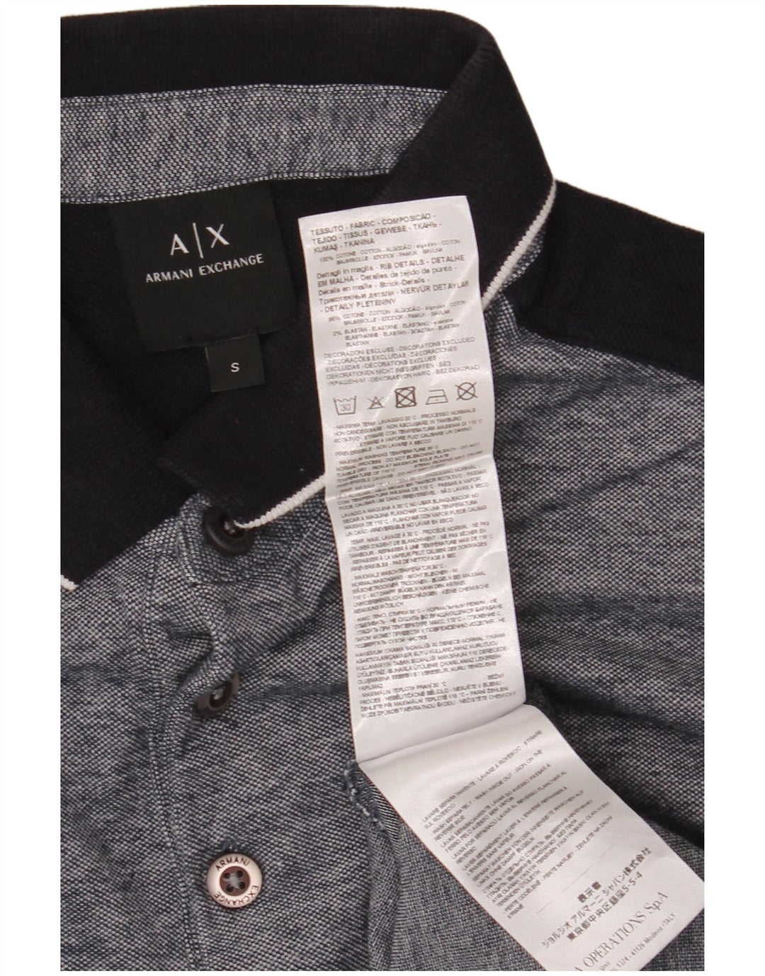ARMANI EXCHANGE Camisa polo masculina pequena cinza colorblock algodão