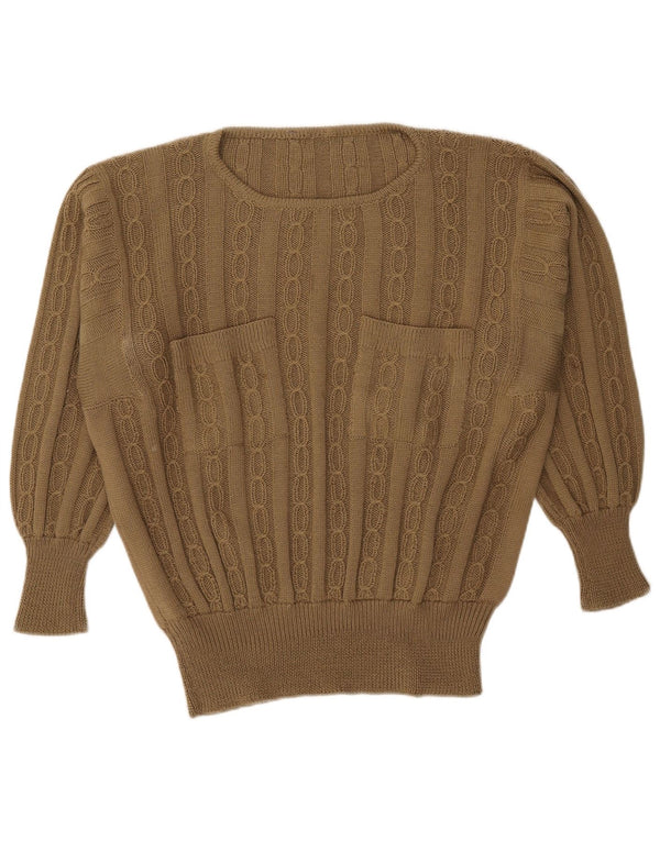 Suéter feminino vintage com gola canoa UK 18 XL cáqui