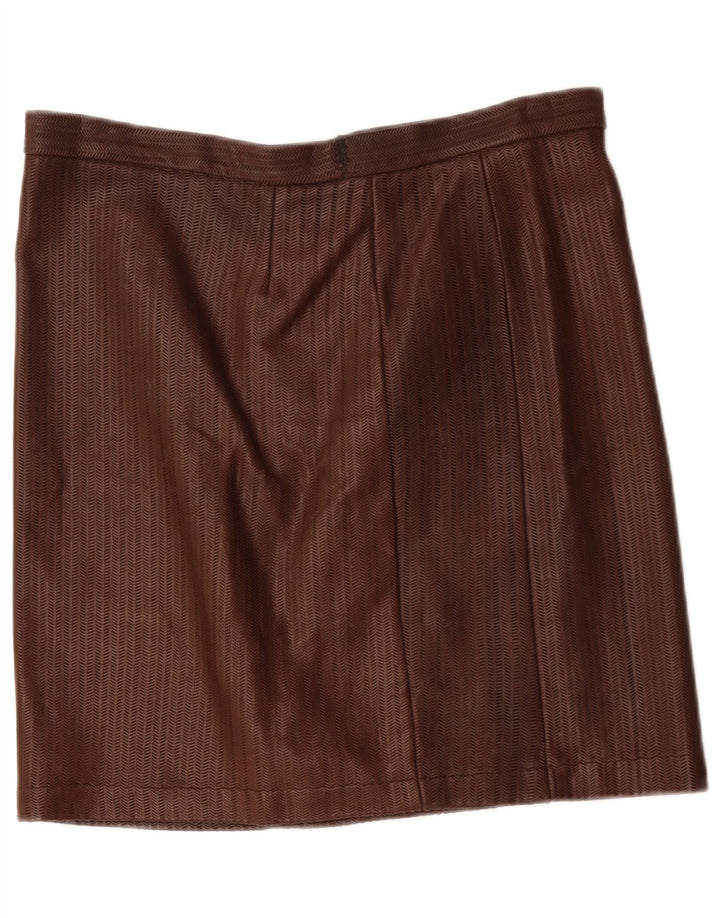 Saia de couro feminina vintage W34 grande espinha de peixe marrom