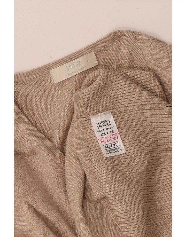 Suéter cardigã feminino de manga 3/4 da Marks & Spencer Reino Unido 12 médio bege