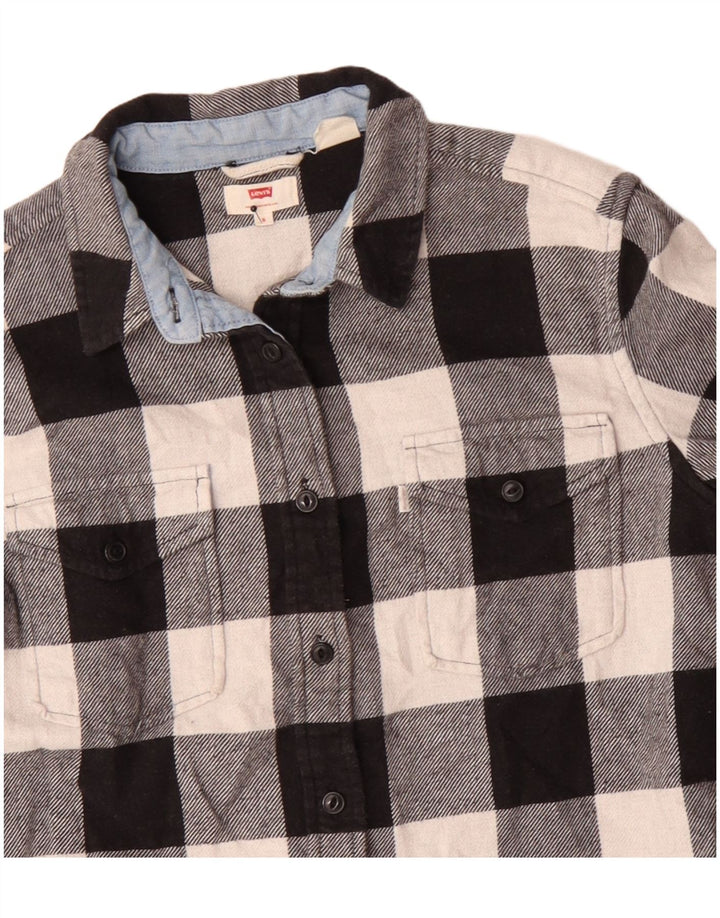 Camisa feminina de flanela grande Levi's Reino Unido 10 pequena xadrez preta de algodão