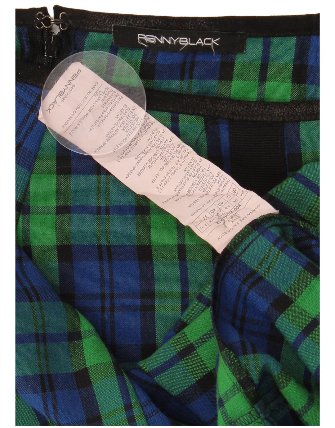 Saia Penny Black feminina plissada em linha A Reino Unido 12 médio W30 xadrez verde