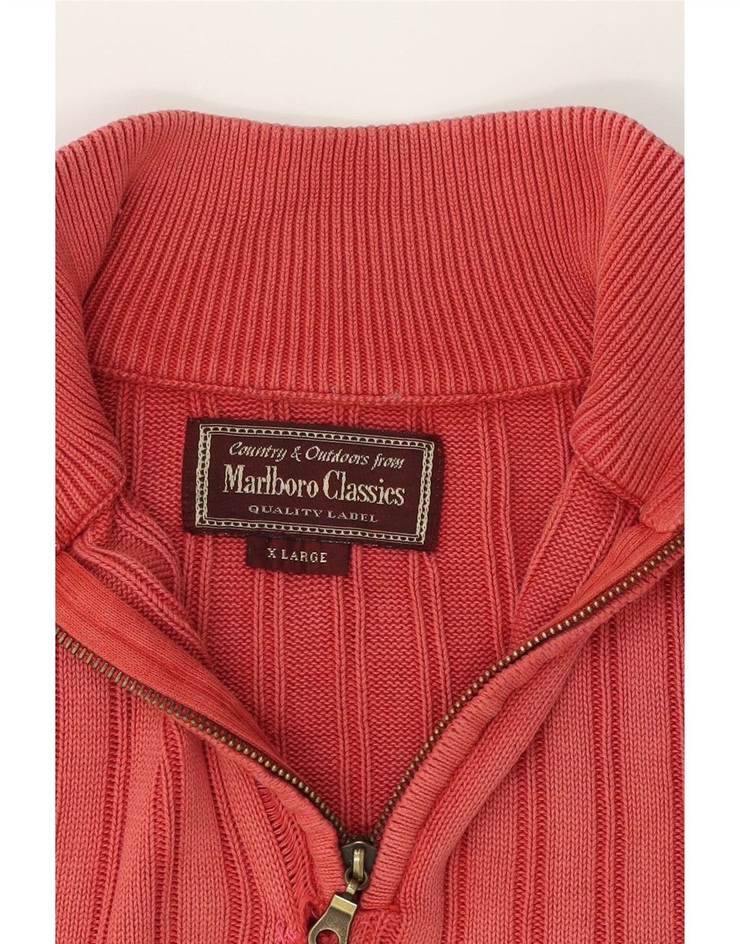 MARLBORO CLASSICS Mens Zip Neck Jumper Sweater XL Pink Cotton Vintage Marlboro Classics and Second-Hand Marlboro Classics from Messina Hembry 
