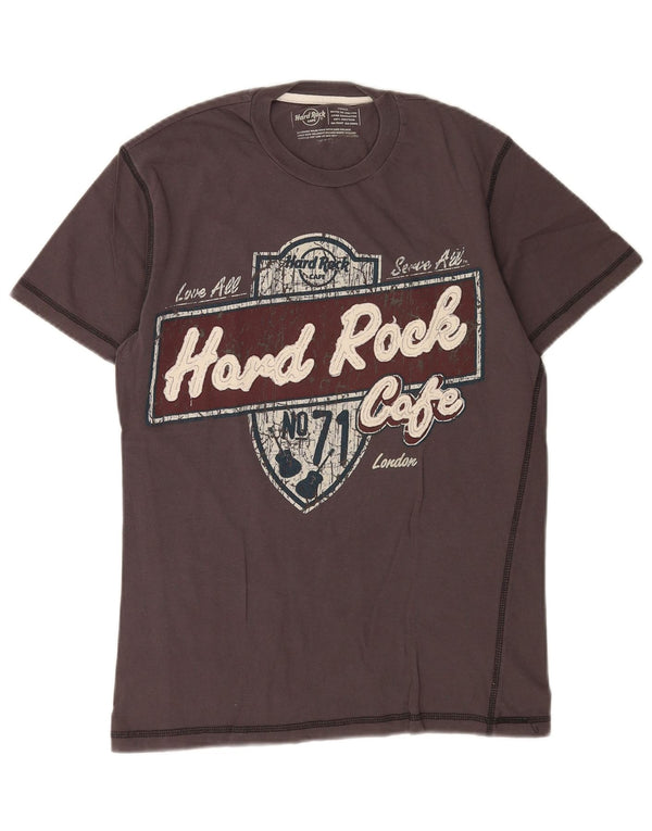 Camiseta masculina Hard Rock Cafe Londres com estampa gráfica pequena de algodão cinza
