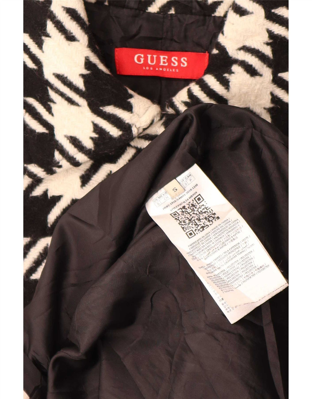Guess Womens Overcoat UK 10 Pequeno Poliéster Houndstooth Preto