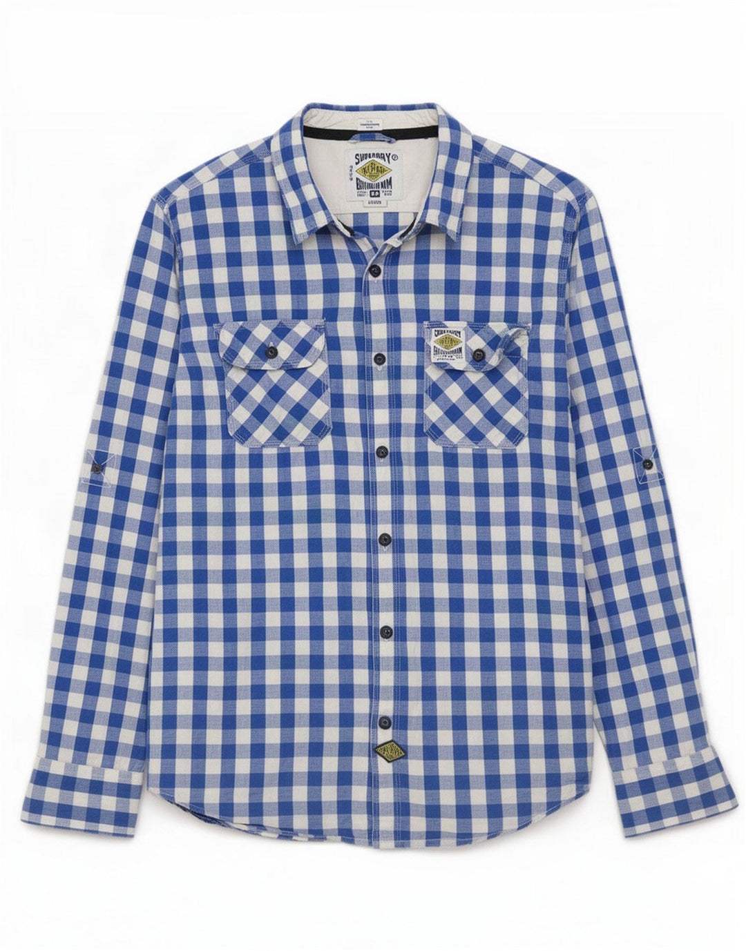 Camisa masculina Superdry grande algodão guingão azul