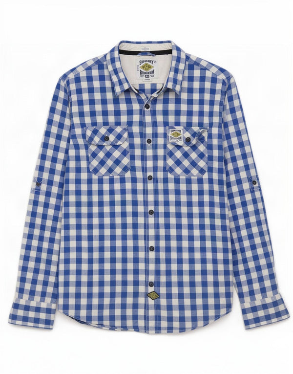 Camisa masculina Superdry grande algodão guingão azul