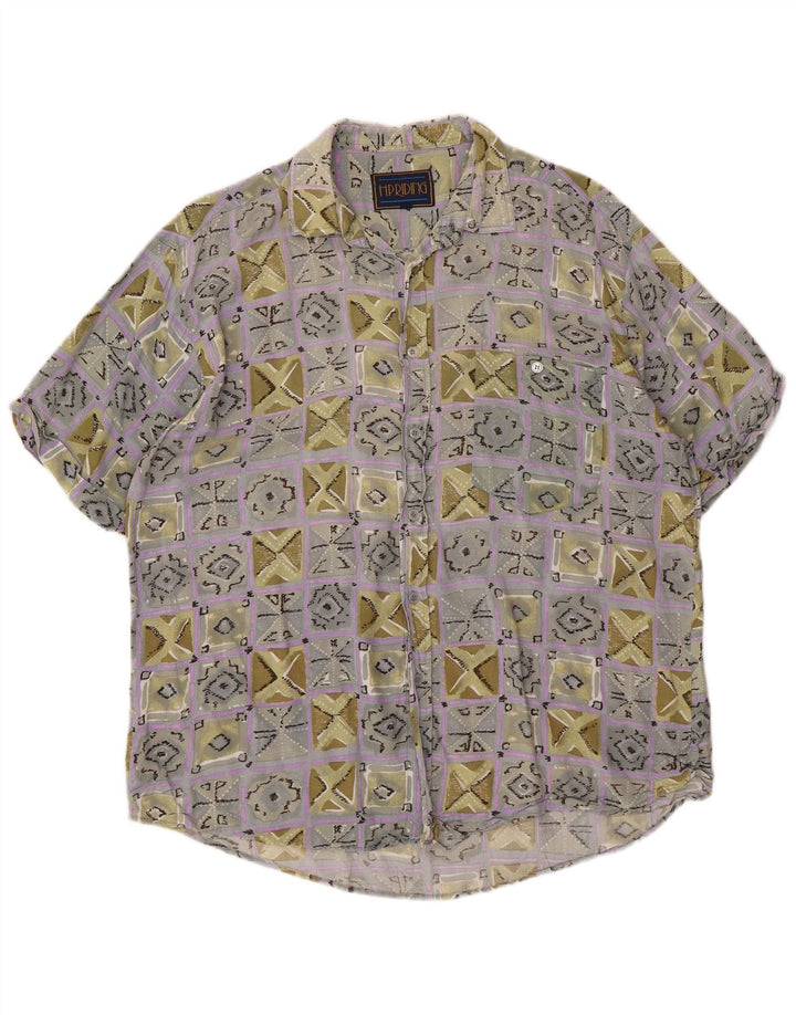 Camisa masculina de manga curta VINTAGE XL viscose geométrica multicolorida